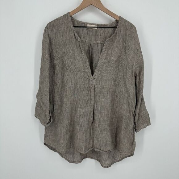 CP Shades top large 100% linen pockets v neck lagenlook hippie natural usa - Picture 1 of 11